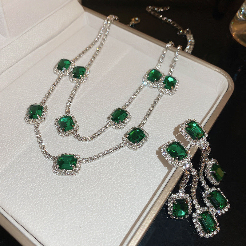 Alloy vintage geometric emerald earrings necklace set