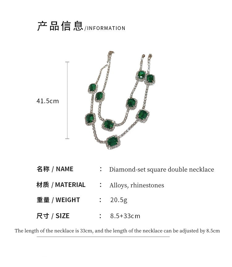 Alloy vintage geometric emerald earrings necklace set