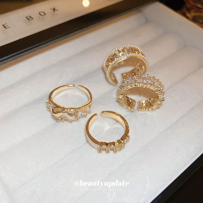 Pearl Zircon letter open-ended ring Won't fade