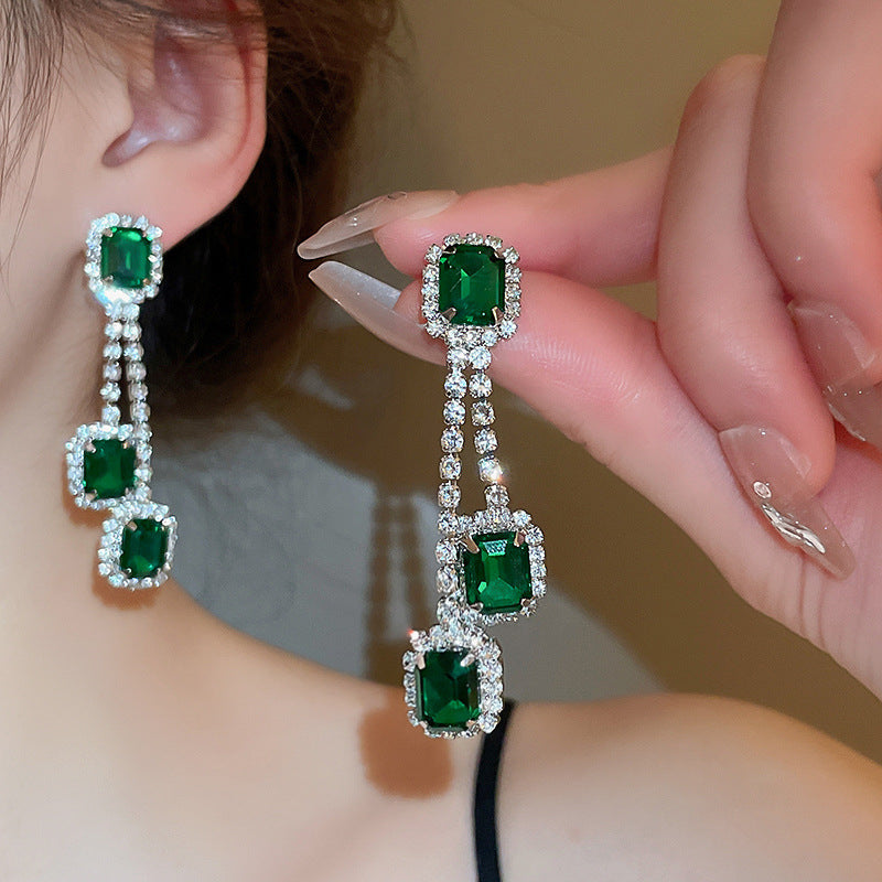 Alloy vintage geometric emerald earrings necklace set