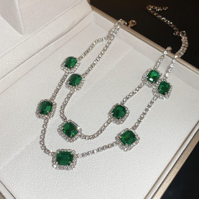 Alloy vintage geometric emerald earrings necklace set