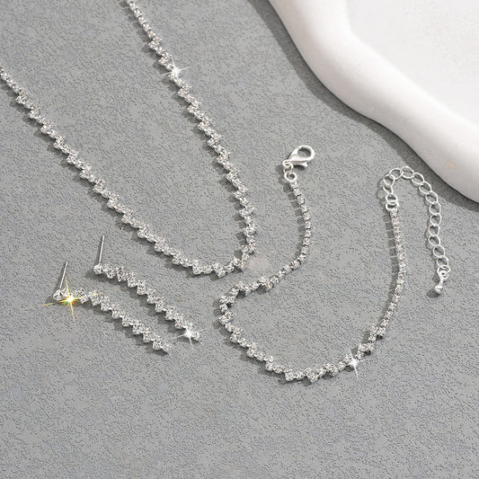 Claw chain, loose diamond, rhinestone necklace, earrings, bracelet set