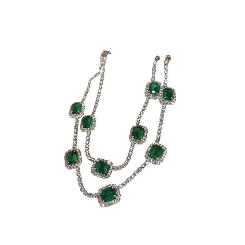 Alloy vintage geometric emerald earrings necklace set