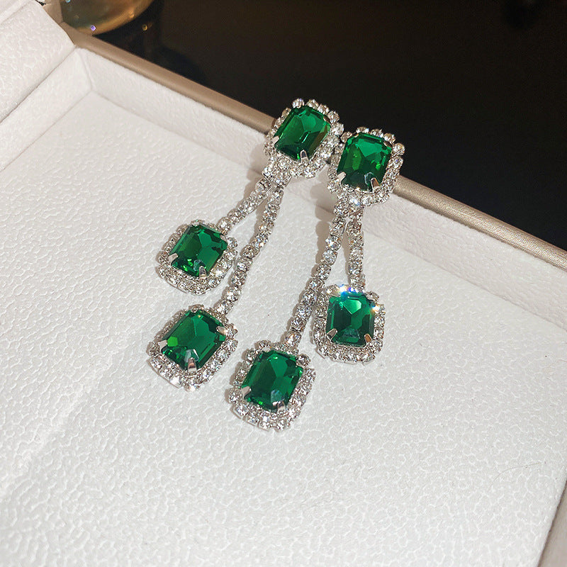 Alloy vintage geometric emerald earrings necklace set